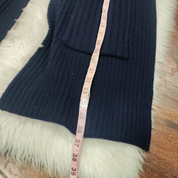 Navy Blue Cashmere Wool Blend With Pockets Ribbed Knit Scarf - Picture 7 of 7